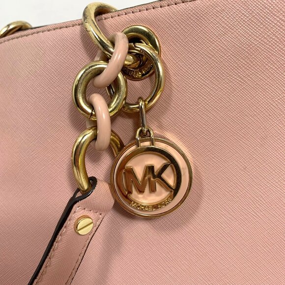 Michael Kors Cynthia Blossom Pink Gold Saffiano Leather Med Satchel Shoulder Bag - Picture 8 of 16
